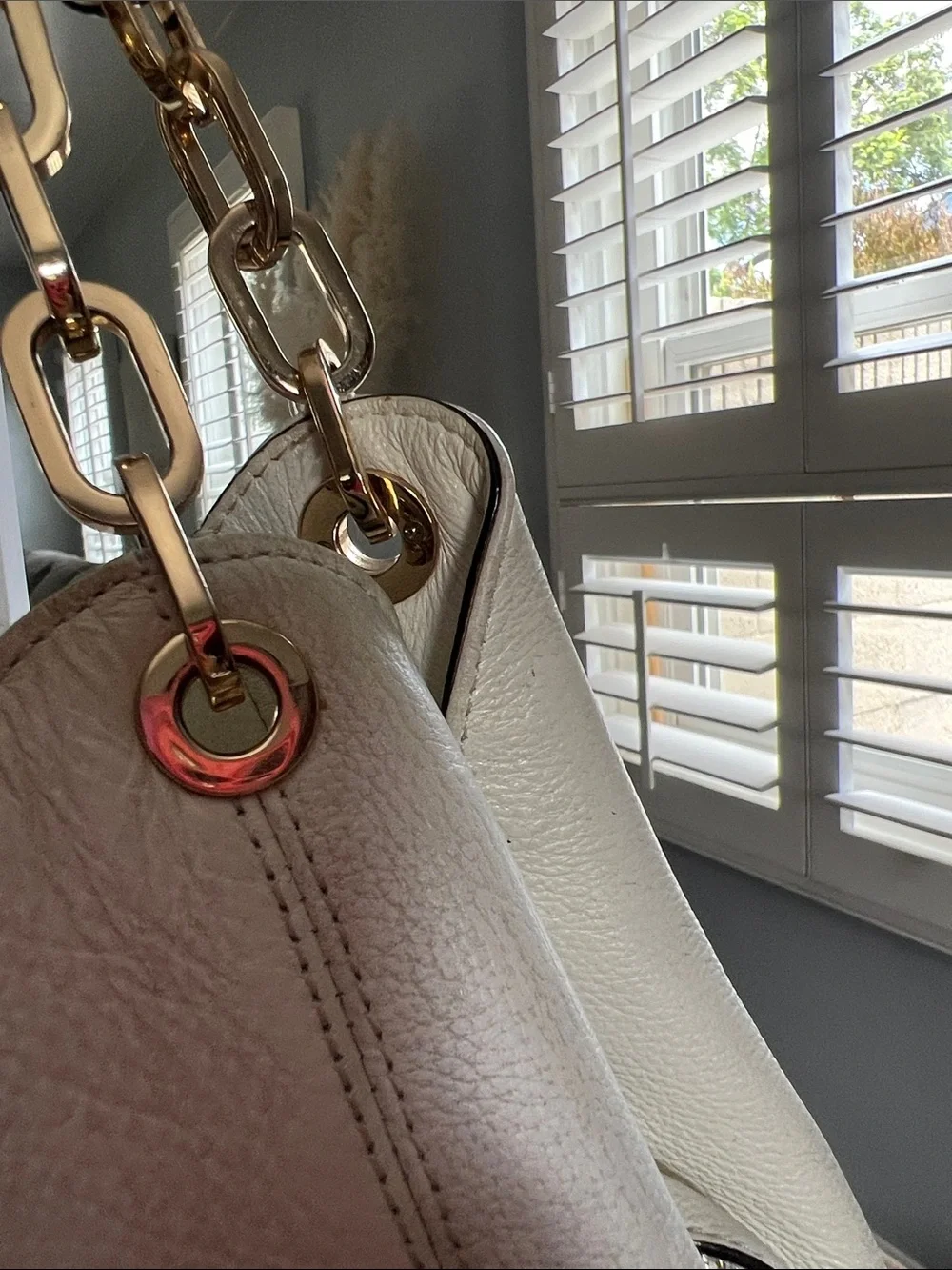 Michael Kors Ivory Pebbled Leather Shoulder Hobo with Gold MK Logo